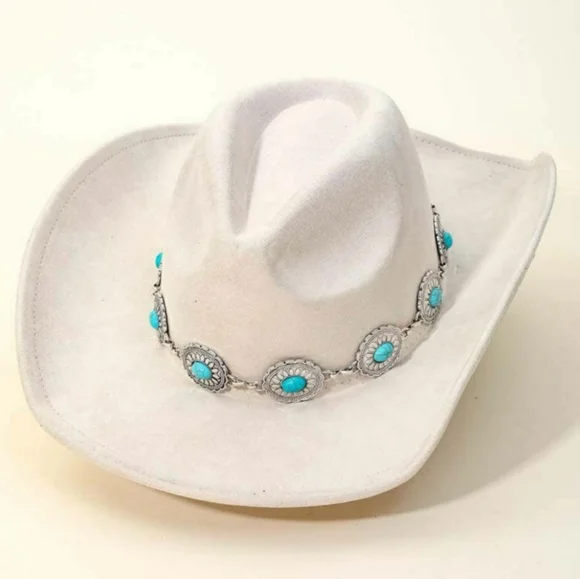 Ivory Cowgirl Hat with Turquoise style chain - Picture 1 of 1